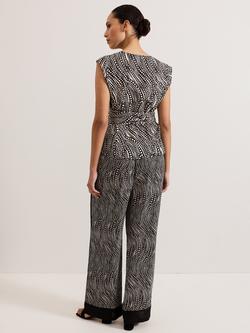 Phase Eight Mariana Chain Print Linen Rich Trousers, Black/White - view 2, Black/White