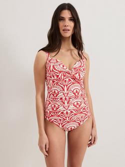 Phase Eight Tile Ruched Swimsuit, Red/Multi, Red/Multi