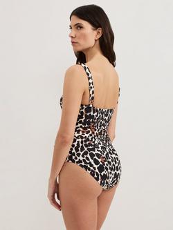 Phase Eight Leopard Print Belted Swimsuit, Black - view 2, Black
