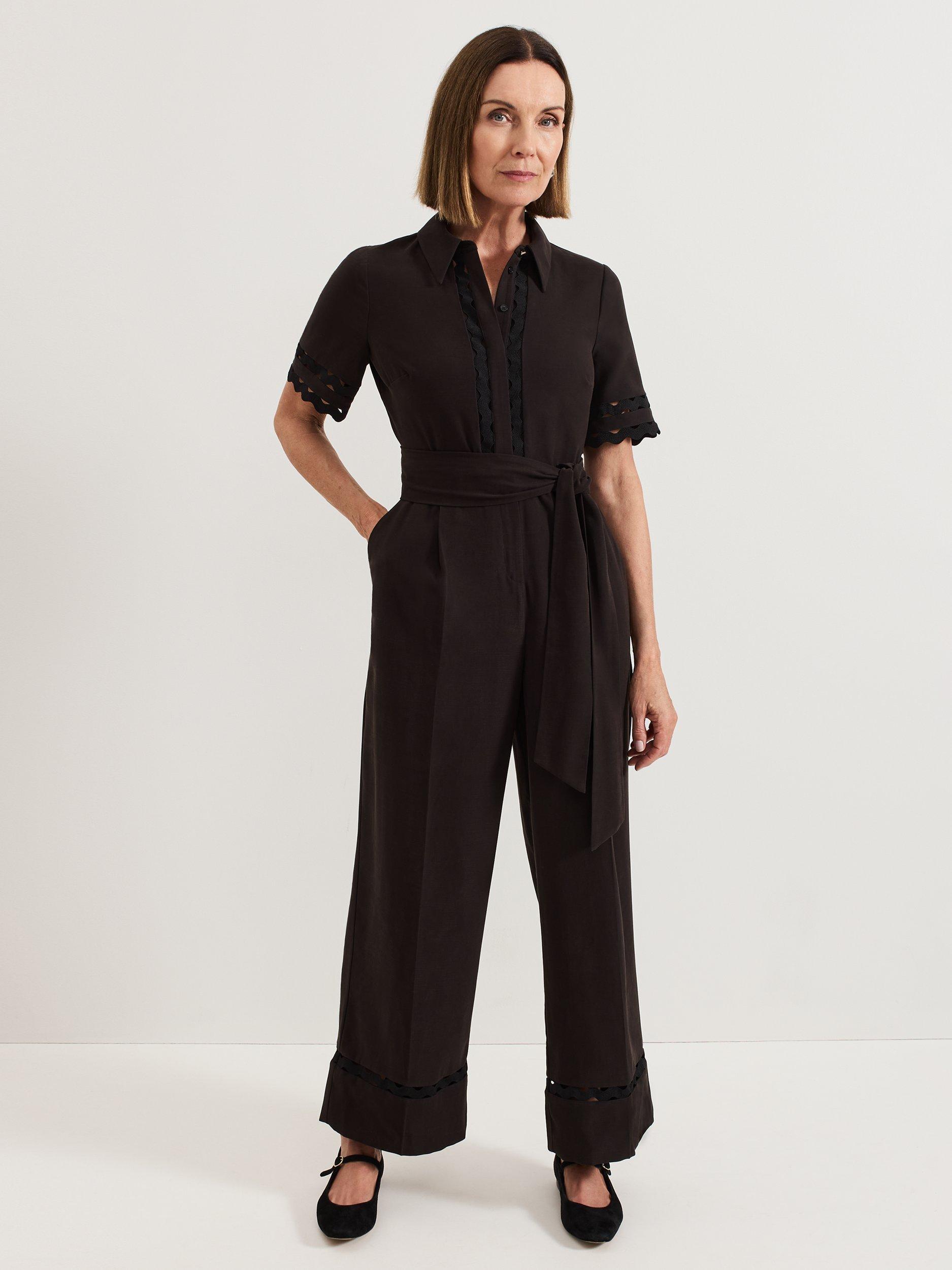 Product image 1 of 10, which shows Phase Eight Bloomfield Shirt Jumpsuit containing TENCEL™ Lyocell, Black, 12
