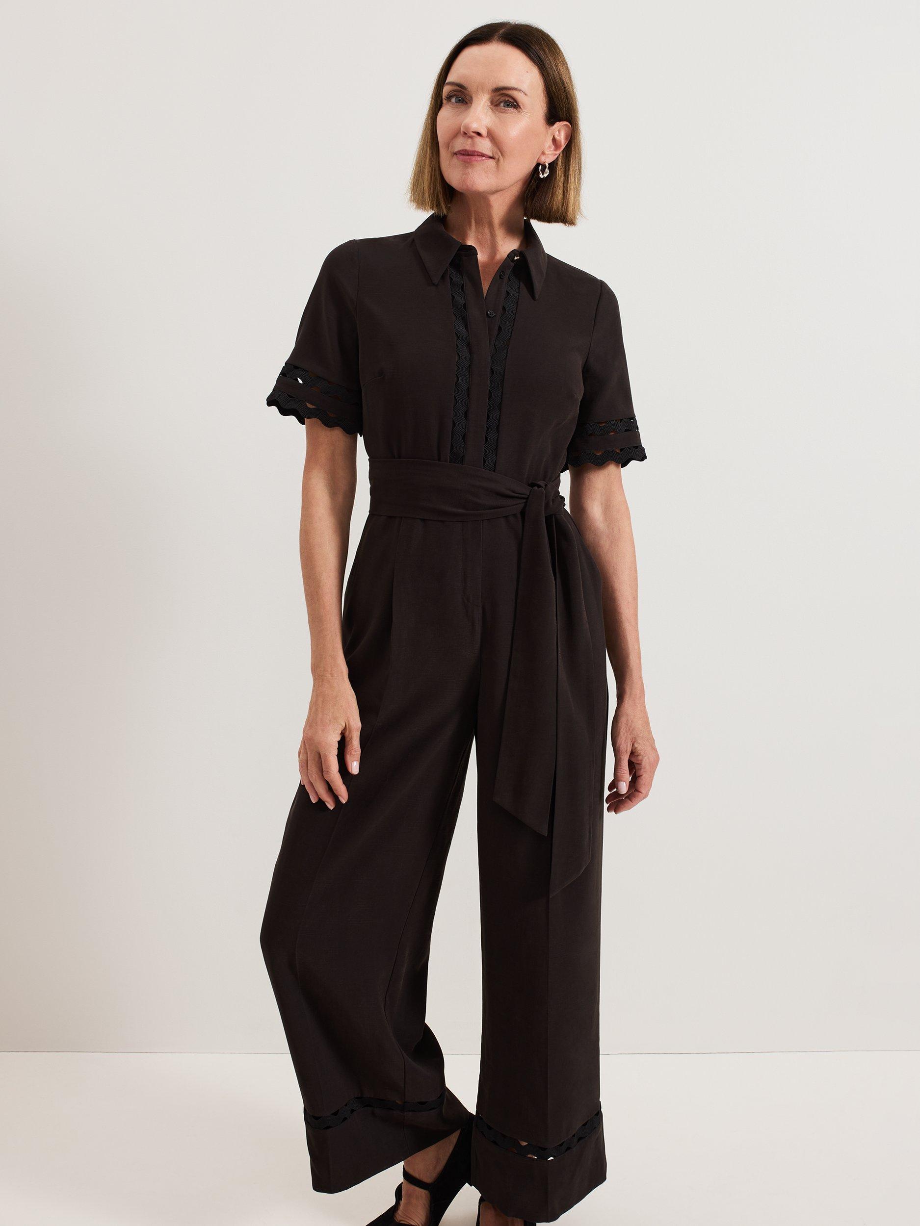 Product image 3 of 10, which shows Phase Eight Bloomfield Shirt Jumpsuit containing TENCEL™ Lyocell, Black, 12