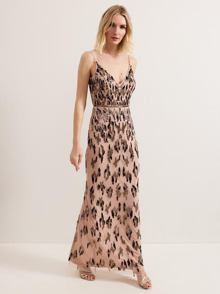 Phase Eight Collection 8 Vienna Beaded Maxi Dress, Light Brown, Light Brown