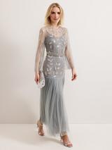 Phase Eight Ashley Hotfix Sheer Maxi Dress, Champagne