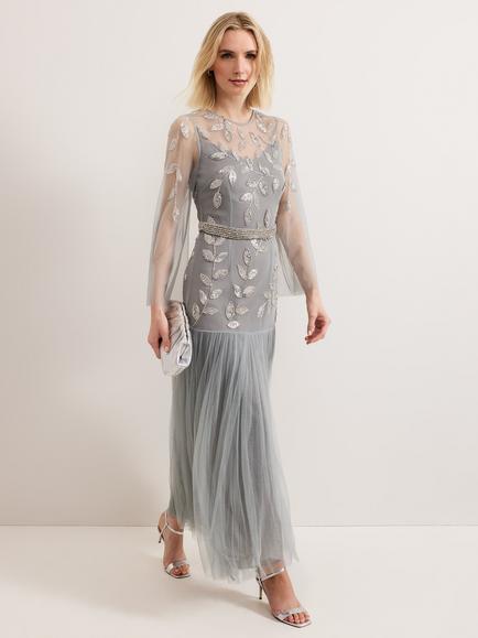 Phase Eight Collection 8 Trish Mesh Beaded Maxi Dress, Light Blue, Light Blue