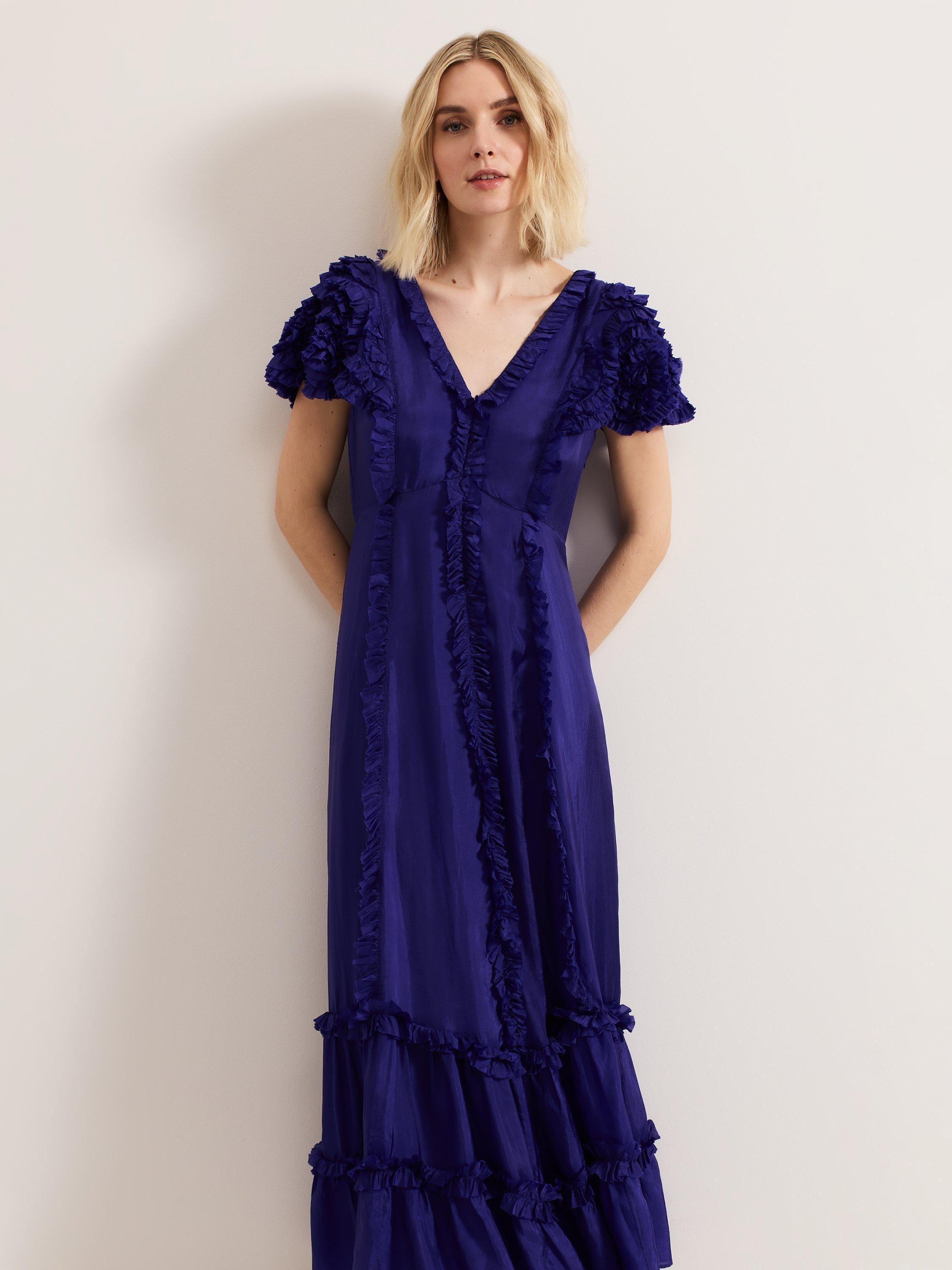 Product image 3 of 10, which shows Phase Eight Collection 8 Mary Kate Ruffle Maxi Dress, Mid Purple, 6