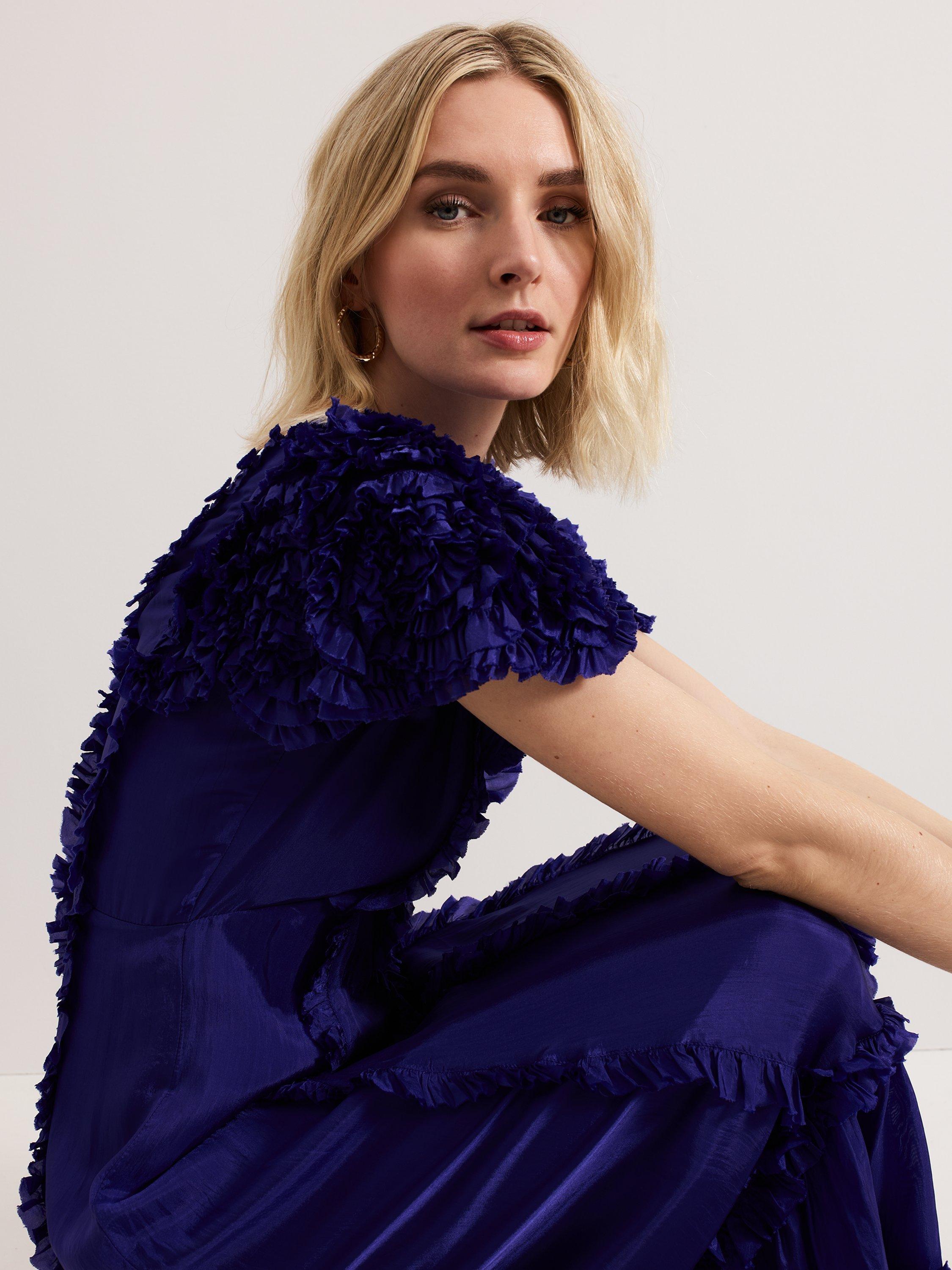 Product image 9 of 10, which shows Phase Eight Collection 8 Mary Kate Ruffle Maxi Dress, Mid Purple, 6