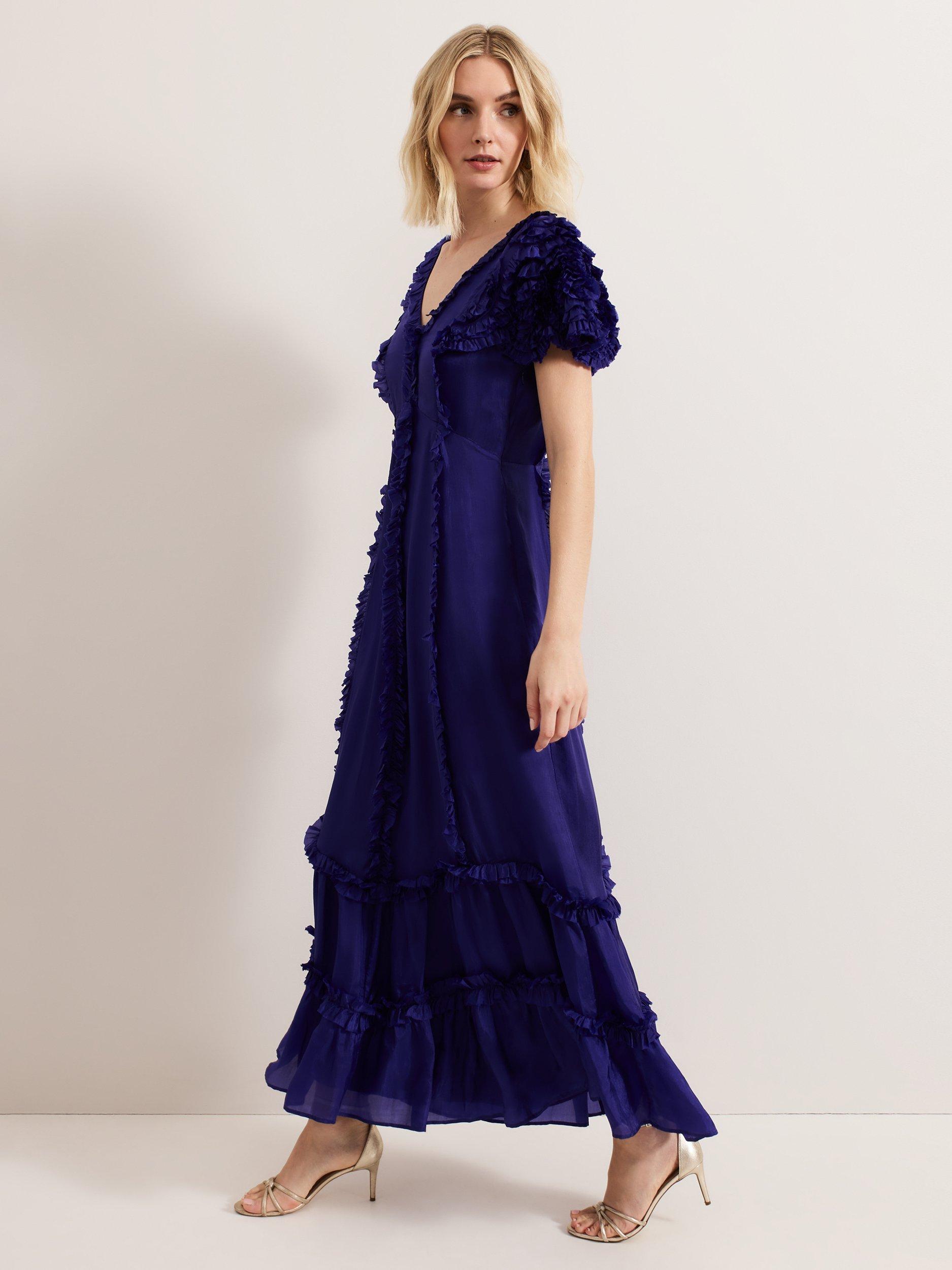 Product image 10 of 10, which shows Phase Eight Collection 8 Mary Kate Ruffle Maxi Dress, Mid Purple, 6