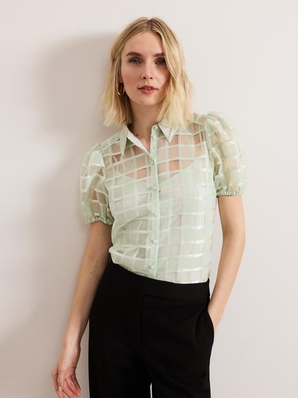Phase Eight Angie Check Semi Sheer Shirt, Green, Green