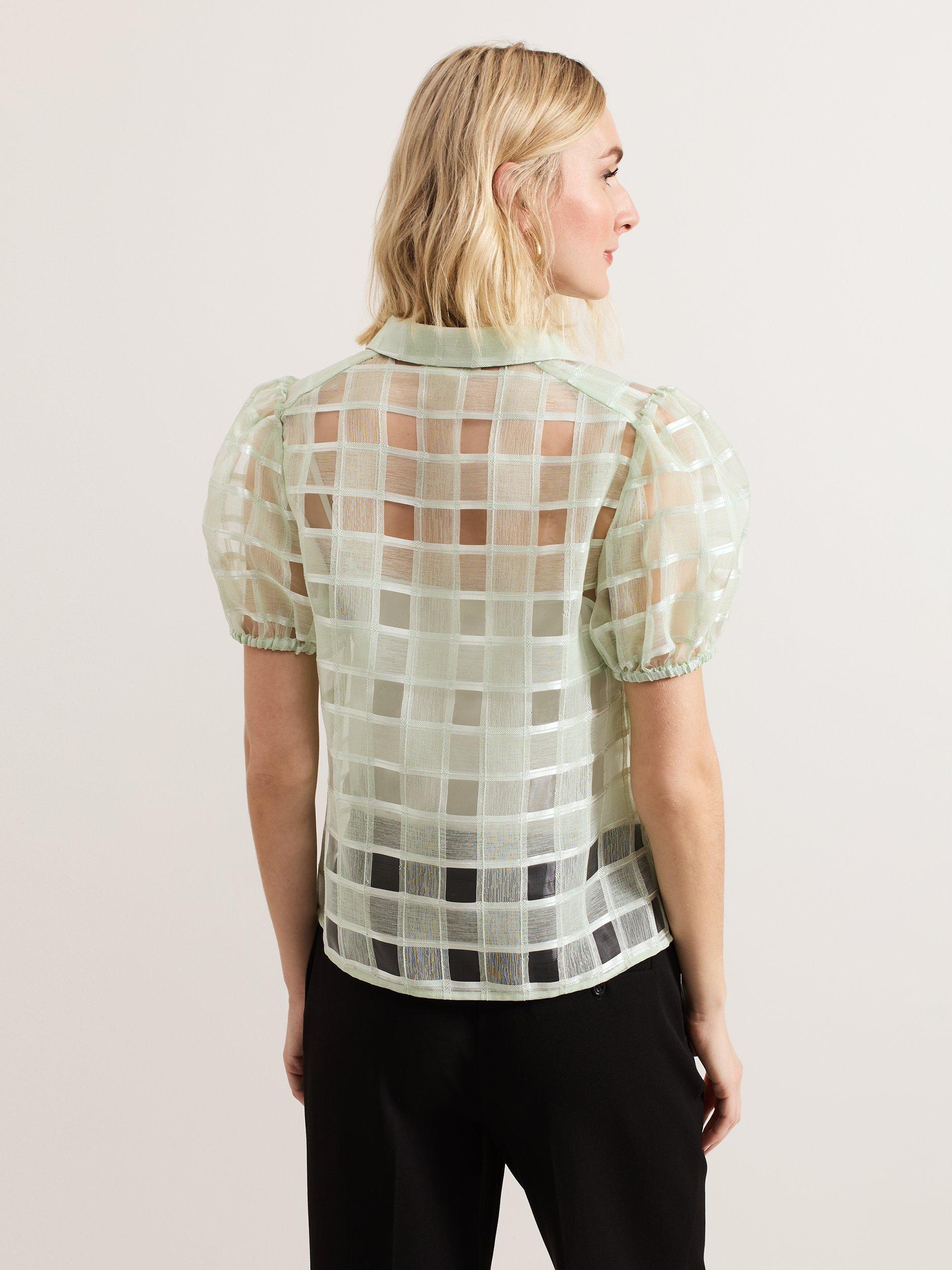 Product image 2 of 8, which shows Phase Eight Angie Check Semi Sheer Shirt, Green, 8