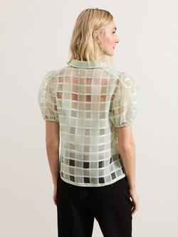 Phase Eight Angie Check Semi Sheer Shirt, Green - view 2, Green