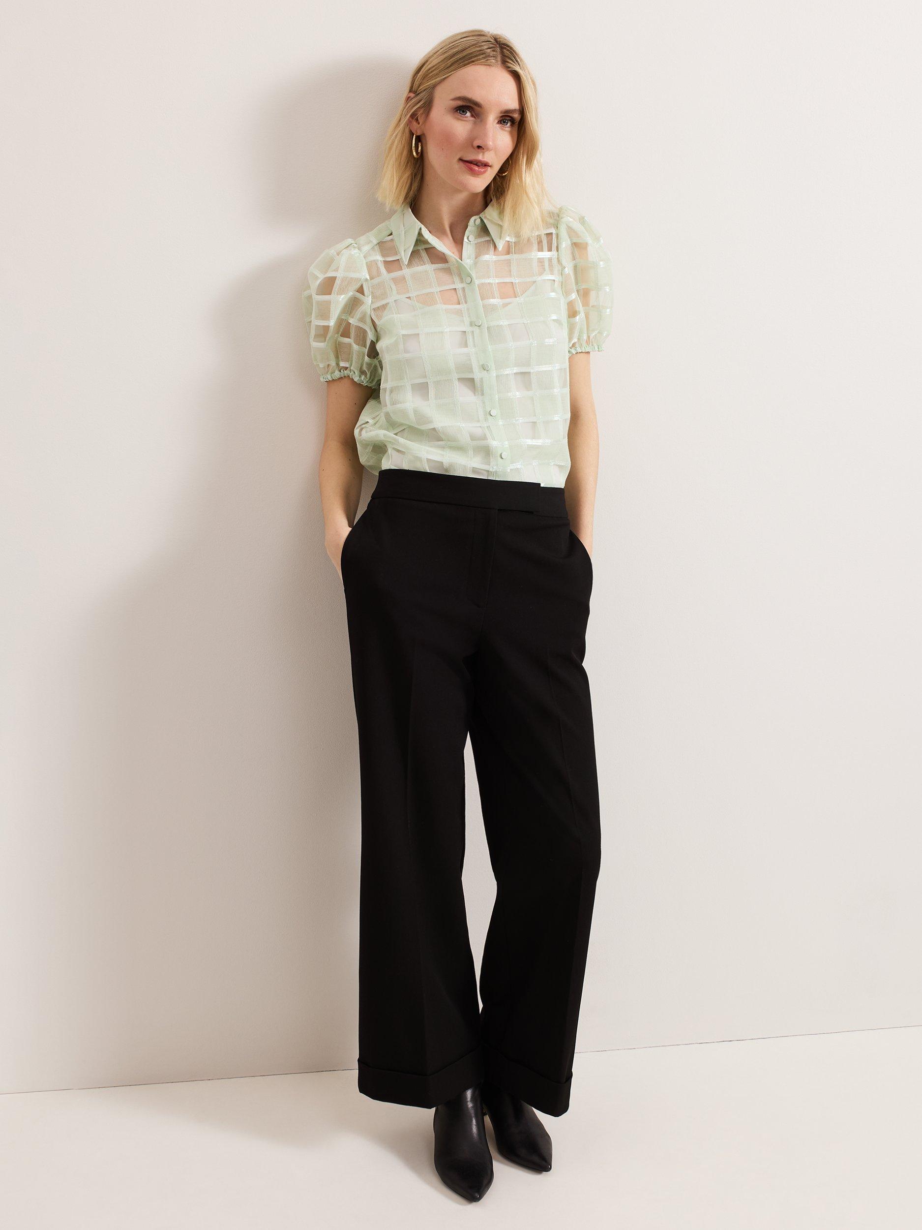 Product image 3 of 8, which shows Phase Eight Angie Check Semi Sheer Shirt, Green, 8