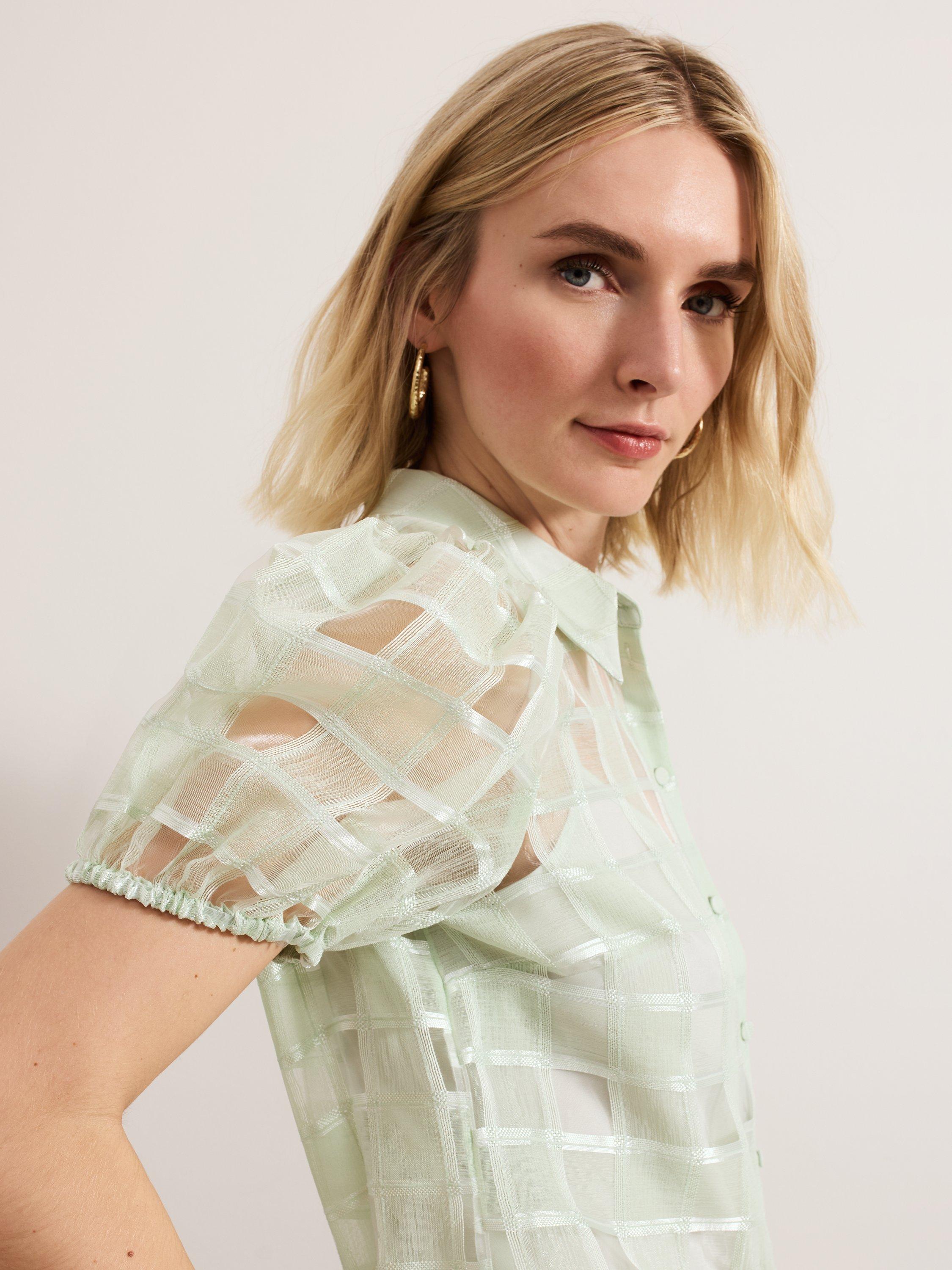 Product image 7 of 8, which shows Phase Eight Angie Check Semi Sheer Shirt, Green, 8