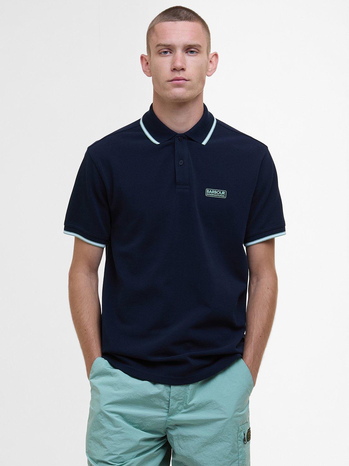 Product image 1 of 6, which shows Barbour International Evan Cotton Regular Fit Short Sleeve Polo Shirt, Navy, XXL
