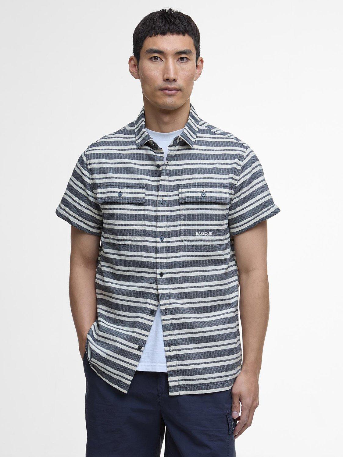 Product image 1 of 6, which shows Barbour International Joshua Striped Short-Sleeved Shirt, Navy/Multi, S
