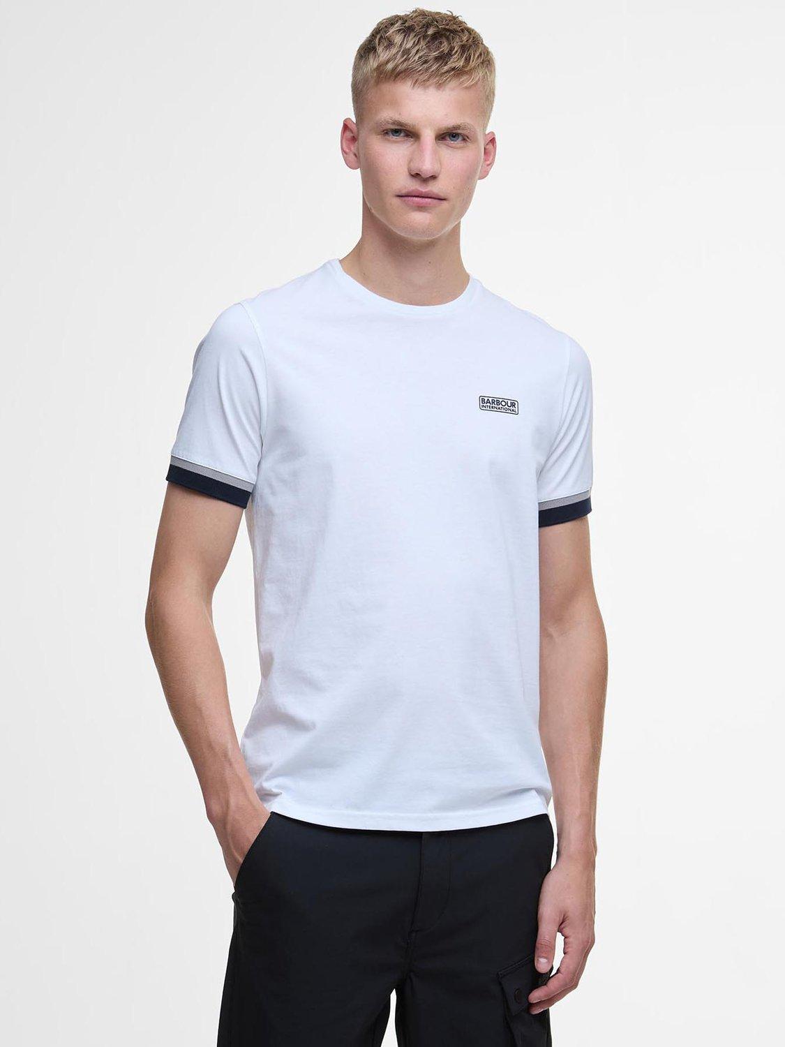 Product image 1 of 6, which shows Barbour International Deep Cuff Evan Tipped T-Shirt, White, L