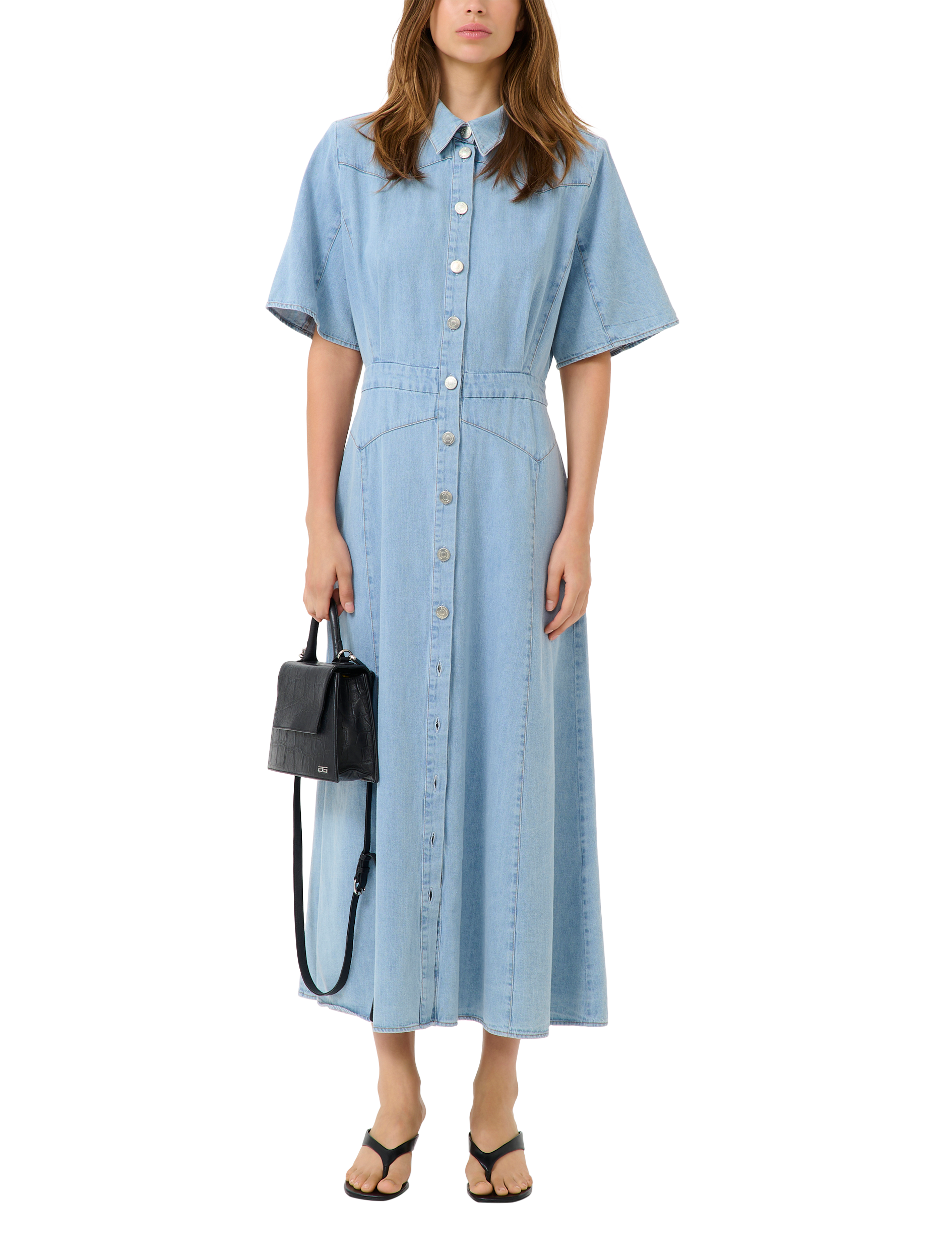 Product image 1 of 6, which shows Gestuz GZsauda Cotton Long Shirt Dress, Light Blue, 8