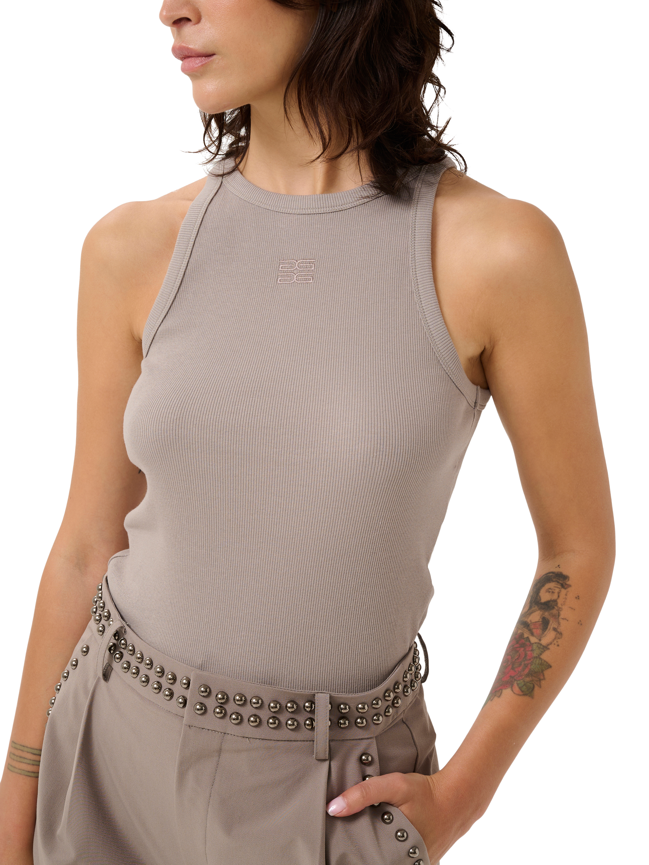 Product image 1 of 6, which shows Gestuz GZdrew Cotton Blend Tank Top, Rock Ridge, XXS