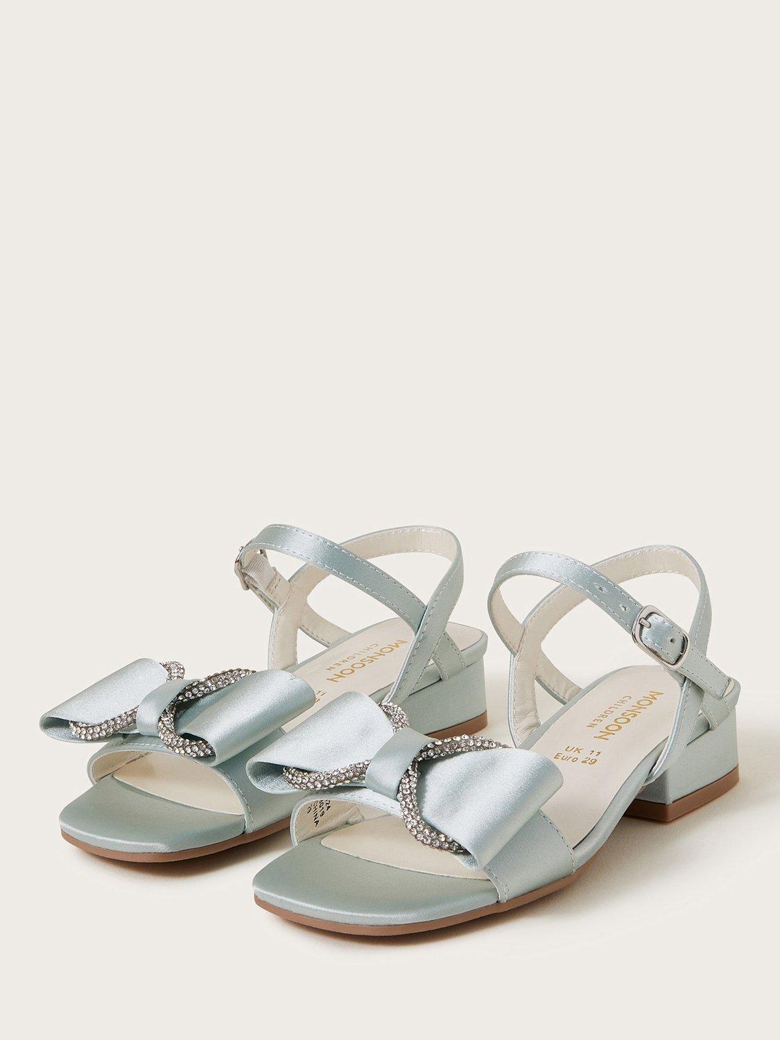 Product image 2 of 3, which shows Monsoon Kids' Bow Heeled Party Sandals, Green, 7 Jnr