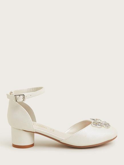 Monsoon Kids' Gemstone Butterfly Two-Part Heeled Shoes, Ivory, Ivory