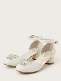 Monsoon Kids' Gemstone Butterfly Two-Part Heeled Shoes, Ivory - view 2, Ivory