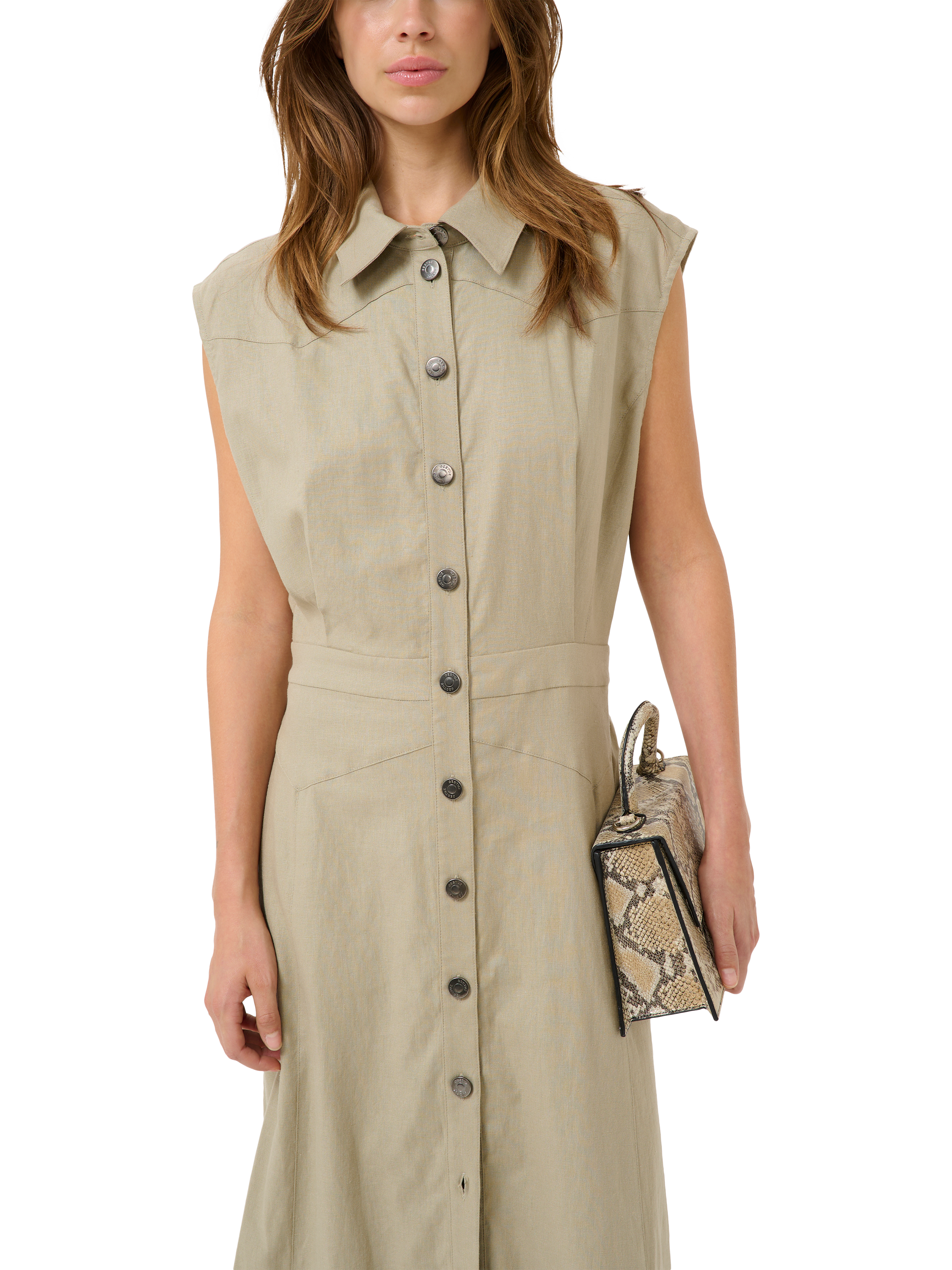 Product image 1 of 6, which shows Gestuz GZizza Sleeveless Midi Shirt Dress, Silver Sage, 8