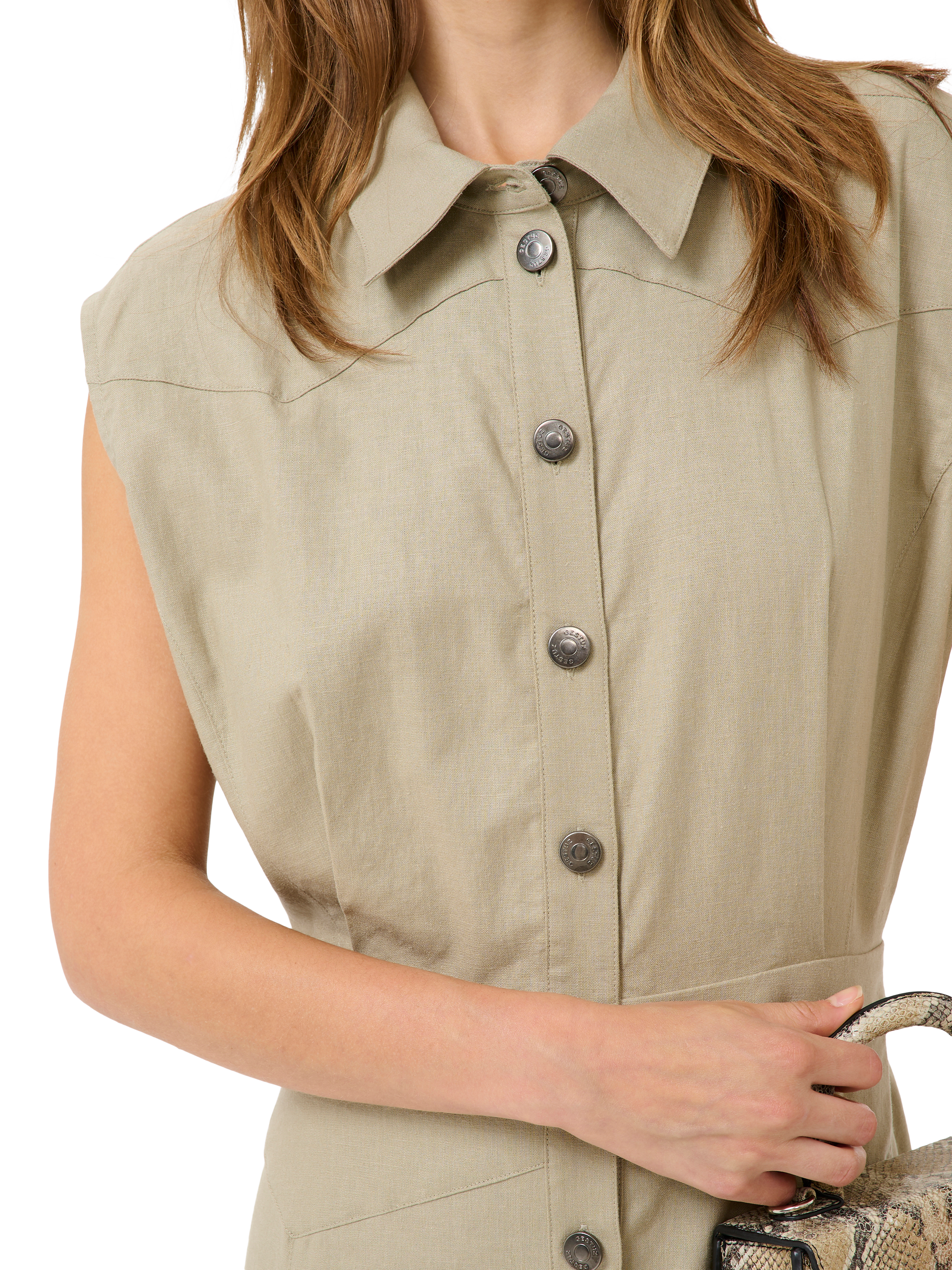 Product image 4 of 6, which shows Gestuz GZizza Sleeveless Midi Shirt Dress, Silver Sage, 8