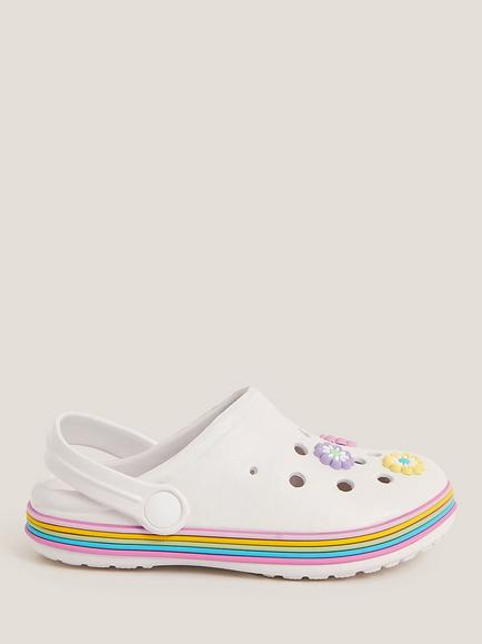 Monsoon Kids' Flower Stripe Clogs, Ivory, Ivory