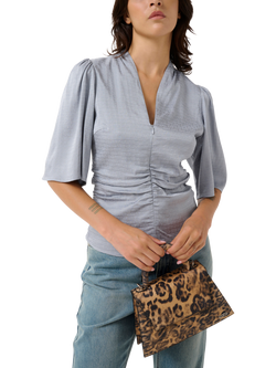 Gestuz GZbianca V-Neck Half Sleeve Blouse, Grey Blue, Grey Blue