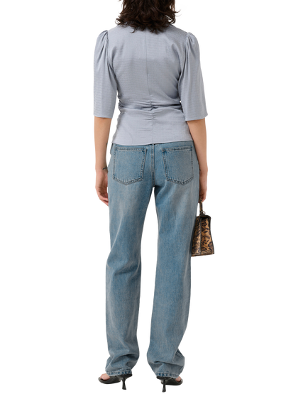 Gestuz GZbianca V-Neck Half Sleeve Blouse, Grey Blue - view 2, Grey Blue