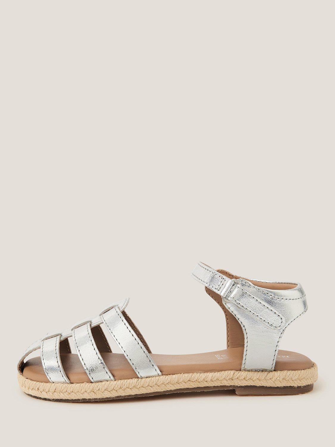 Monsoon Kids' Metallic Leather Fisherman Sandals, Silver