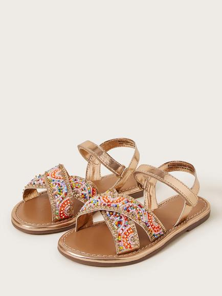 Monsoon Kids' Bright Beaded Sandals, Multi - view 2, Multi
