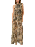 Gestuz GZsanka Halterneck Snake Print Maxi Dress, Gold/Brown
