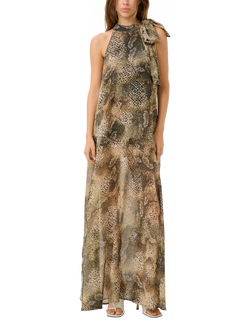 Gestuz GZsanka Halterneck Snake Print Maxi Dress, Gold/Brown, Gold/Brown