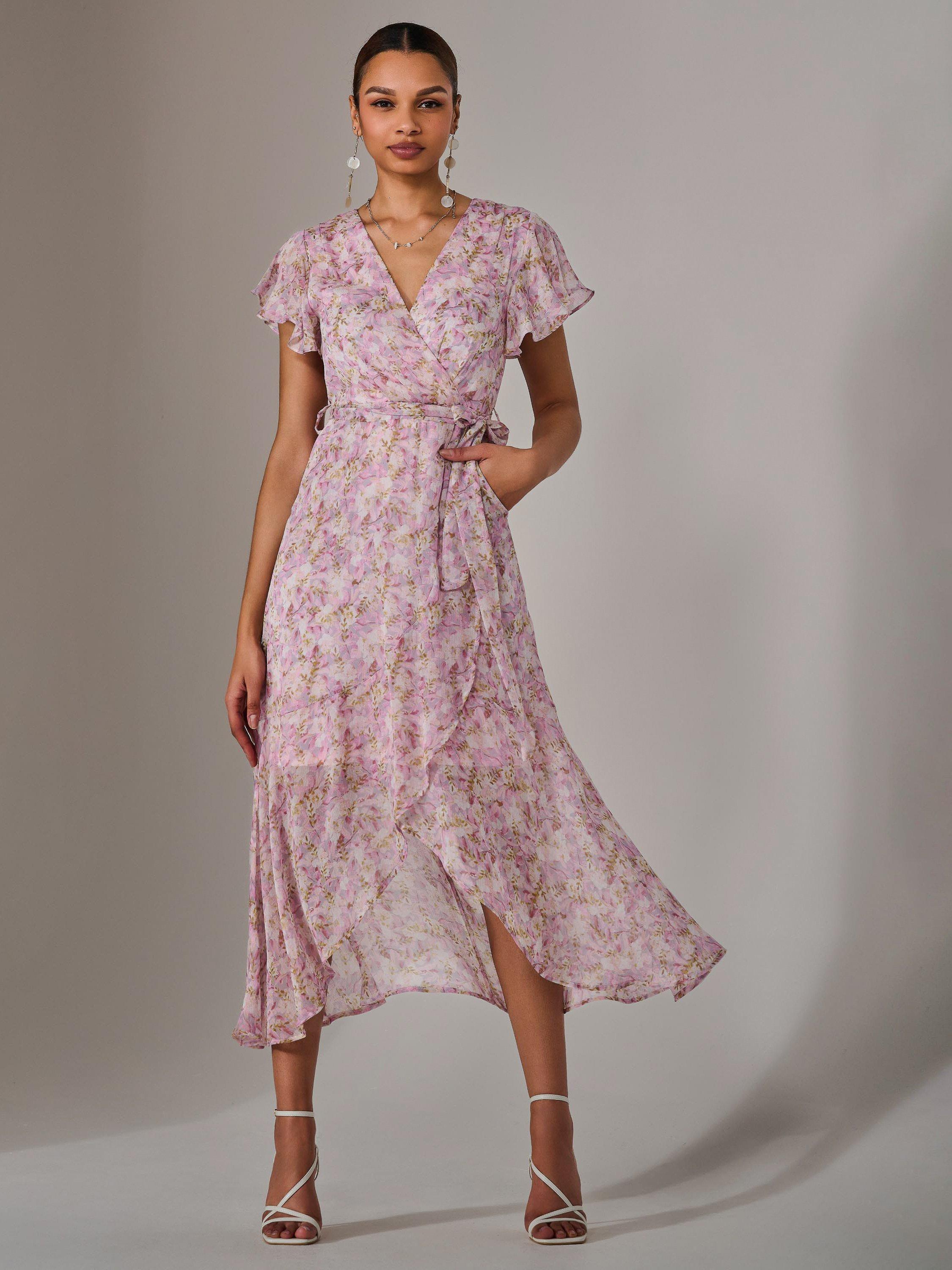 Product image 6 of 7, which shows Jolie Moi Floral Midi Dress, Pink, 8