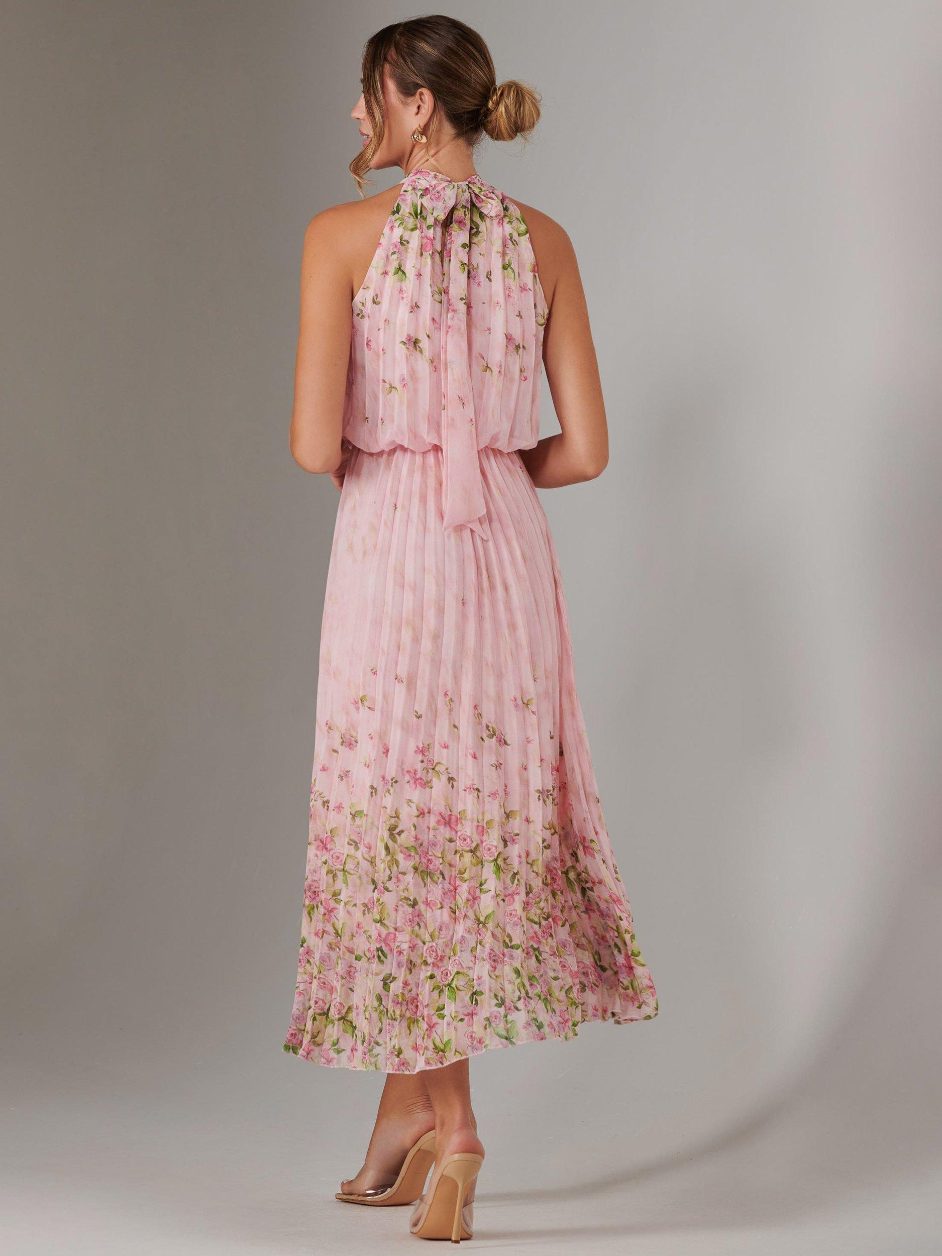 Product image 2 of 7, which shows Jolie Moi Pleated Halterneck Maxi Dress, Pink, 8