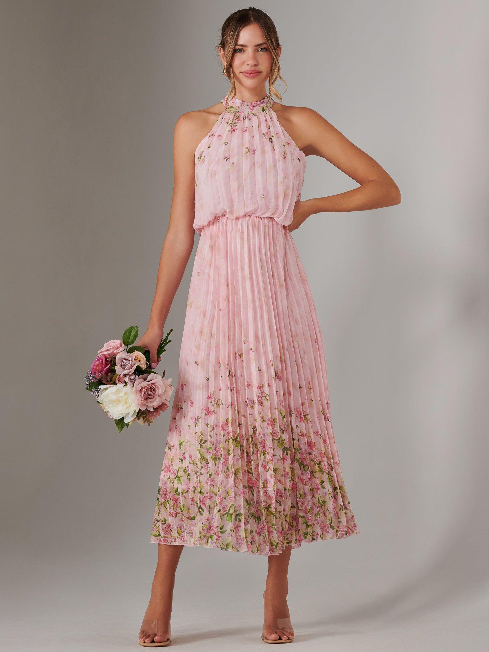 Product image 7 of 7, which shows Jolie Moi Pleated Halterneck Maxi Dress, Pink, 8