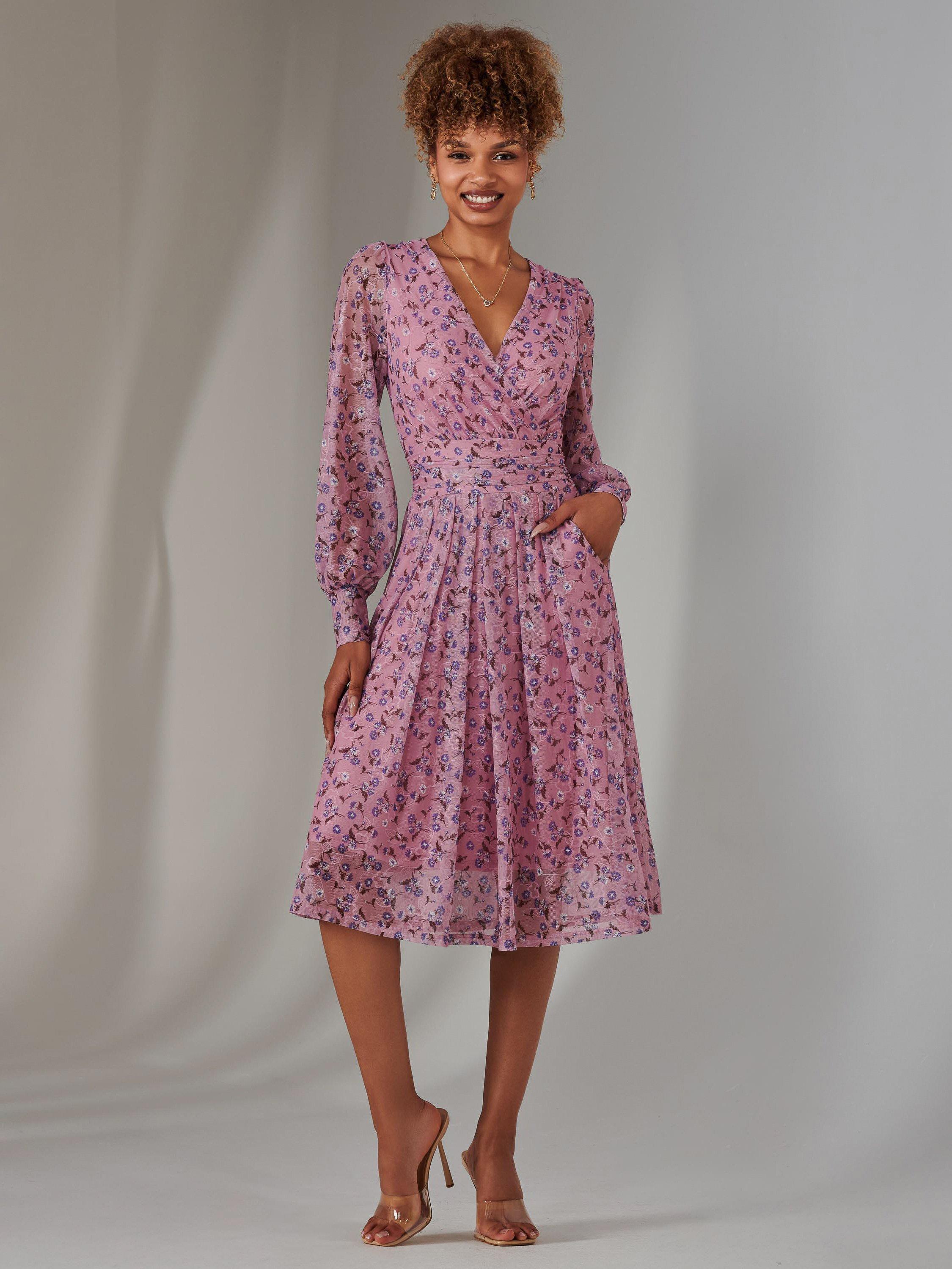 Product image 1 of 7, which shows Jolie Moi Floral Lace Midi Dress, Pink, 8