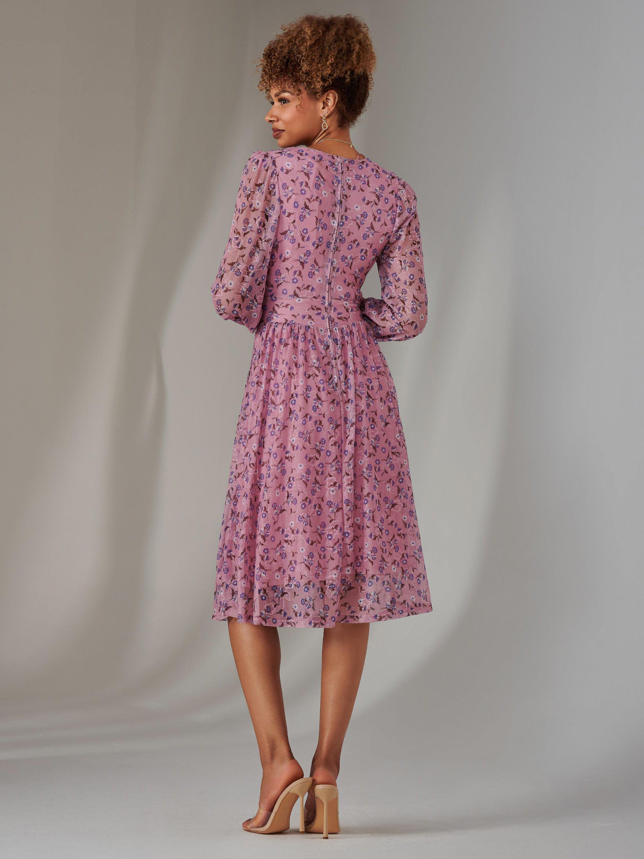Product image 2 of 7, which shows Jolie Moi Floral Lace Midi Dress, Pink, 8