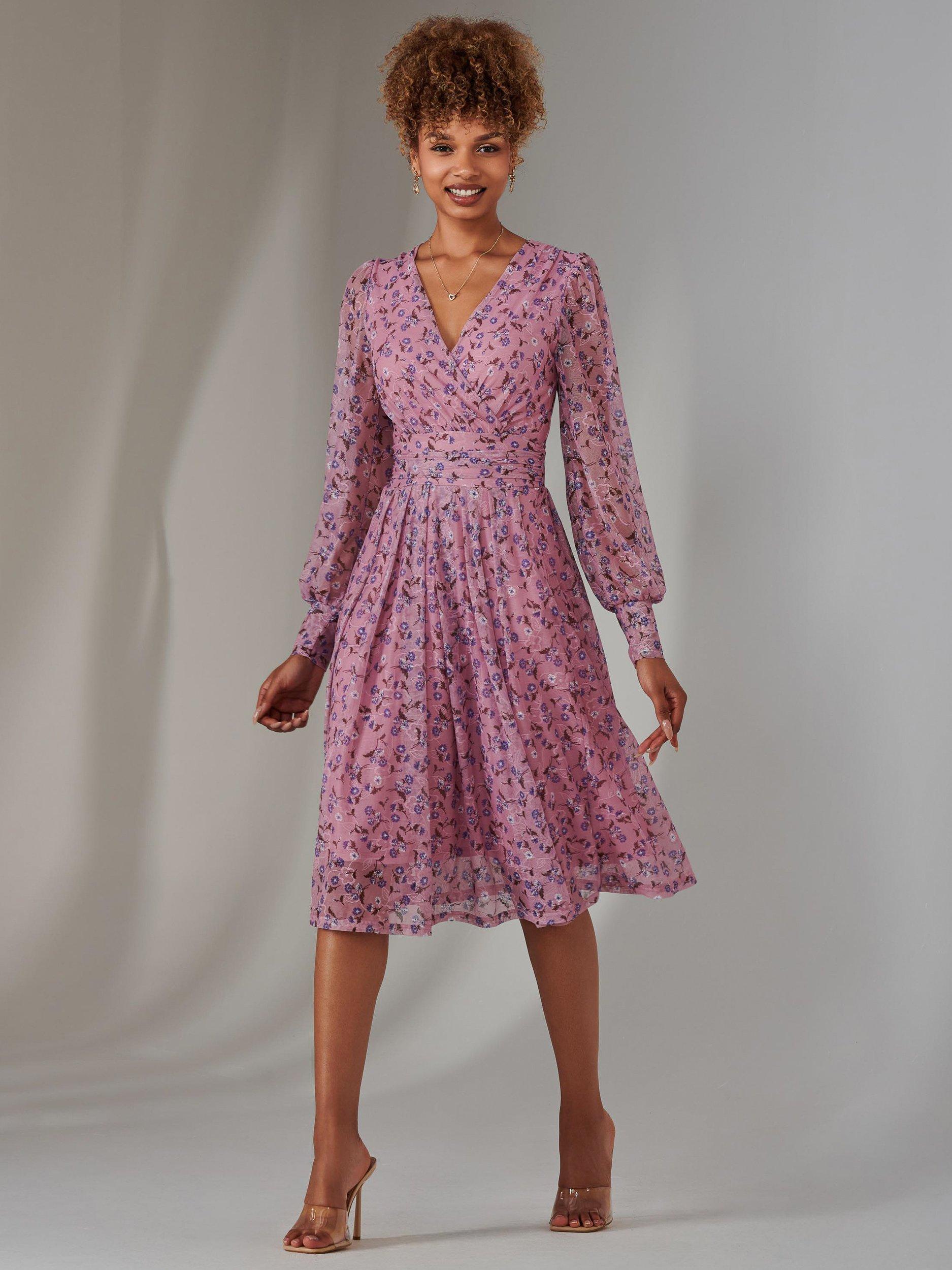 Product image 4 of 7, which shows Jolie Moi Floral Lace Midi Dress, Pink, 8