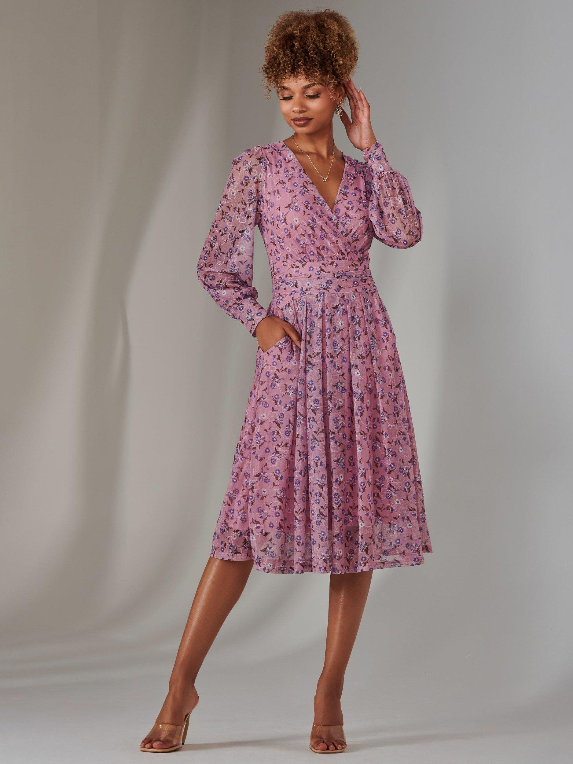 Product image 5 of 7, which shows Jolie Moi Floral Lace Midi Dress, Pink, 8