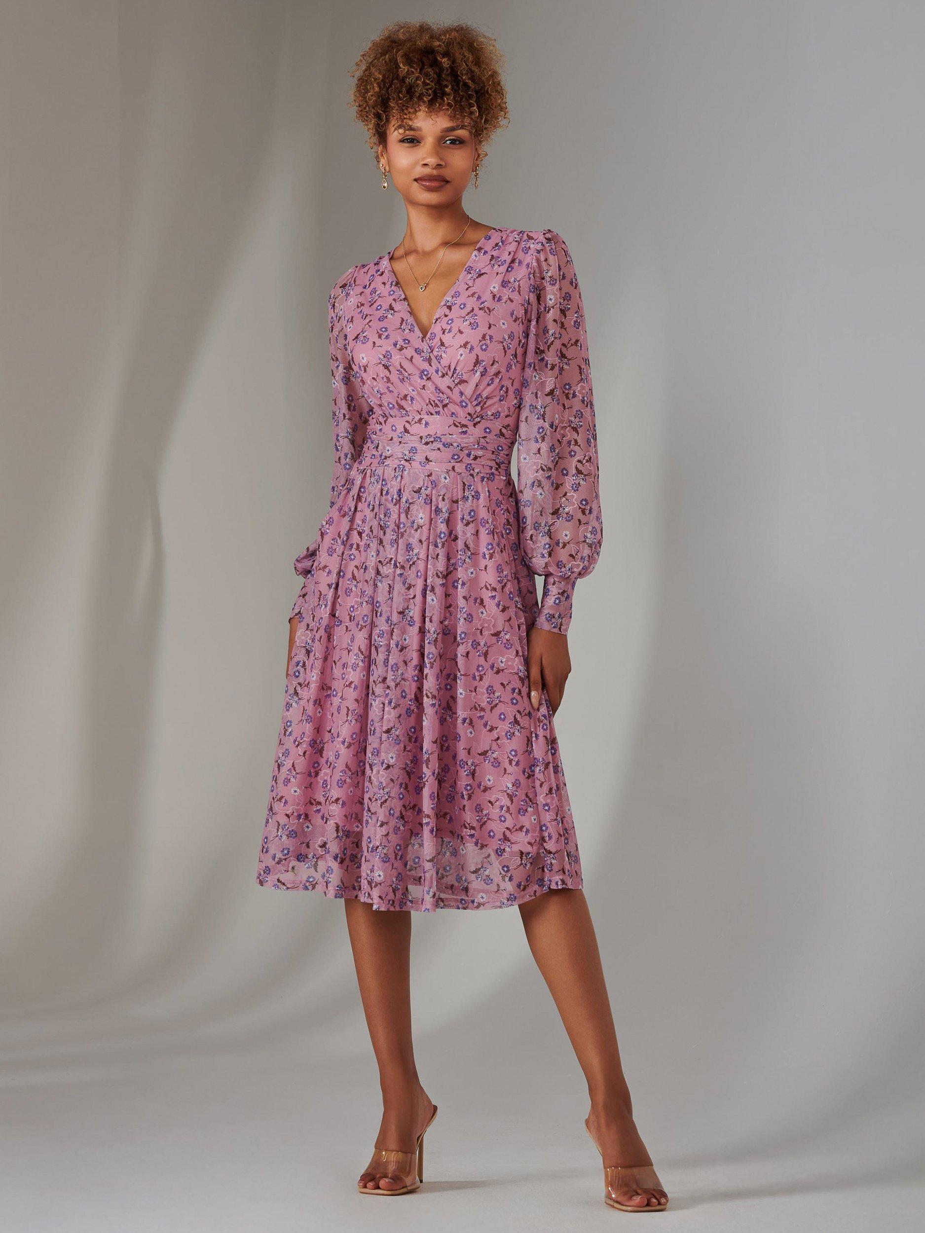 Product image 6 of 7, which shows Jolie Moi Floral Lace Midi Dress, Pink, 8