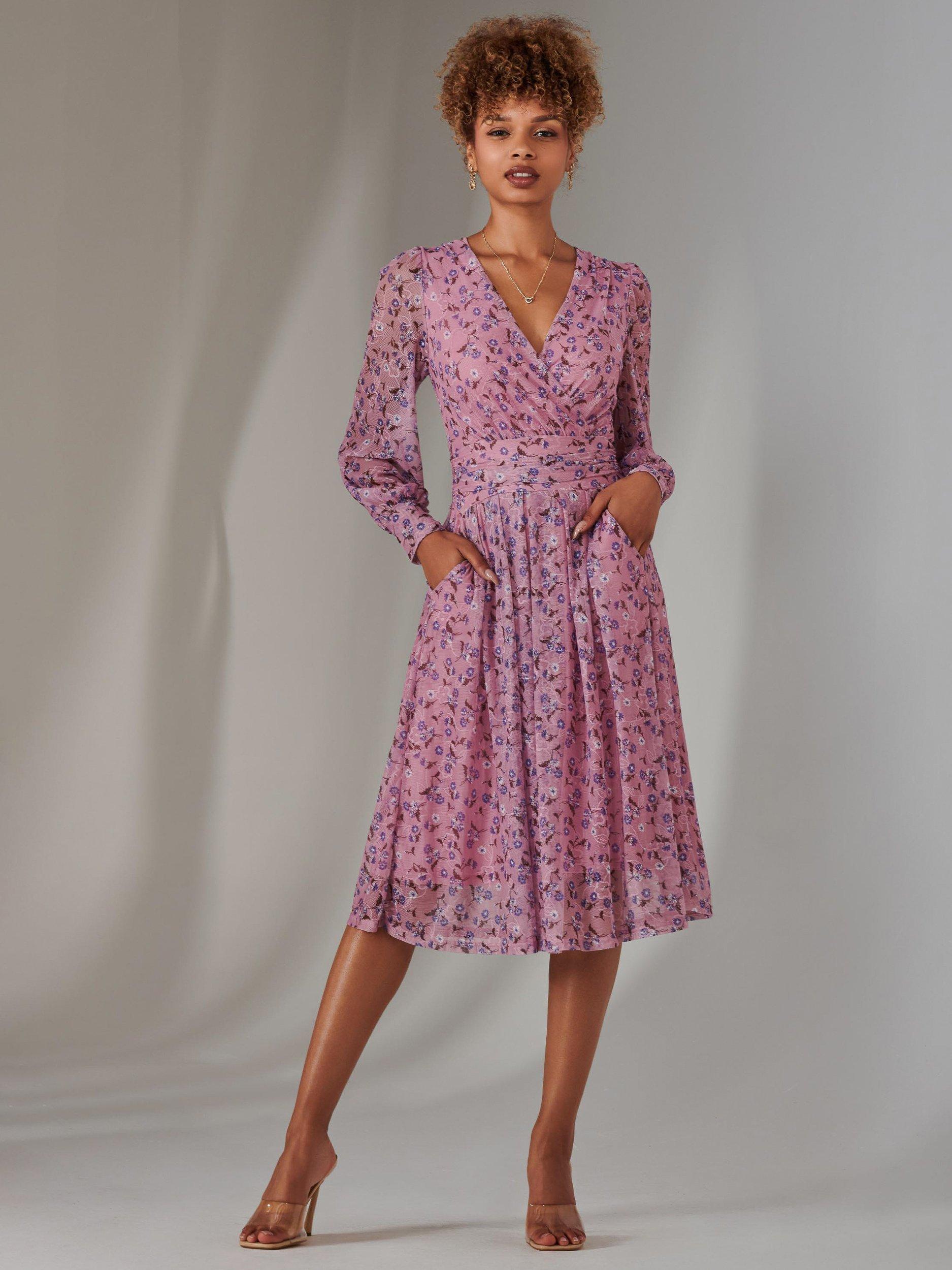 Product image 7 of 7, which shows Jolie Moi Floral Lace Midi Dress, Pink, 8