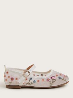 Monsoon Kids' Flower Embroidered Ballerina Flat Shoes, Multi, Multi