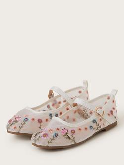 Monsoon Kids' Flower Embroidered Ballerina Flat Shoes, Multi - view 2, Multi