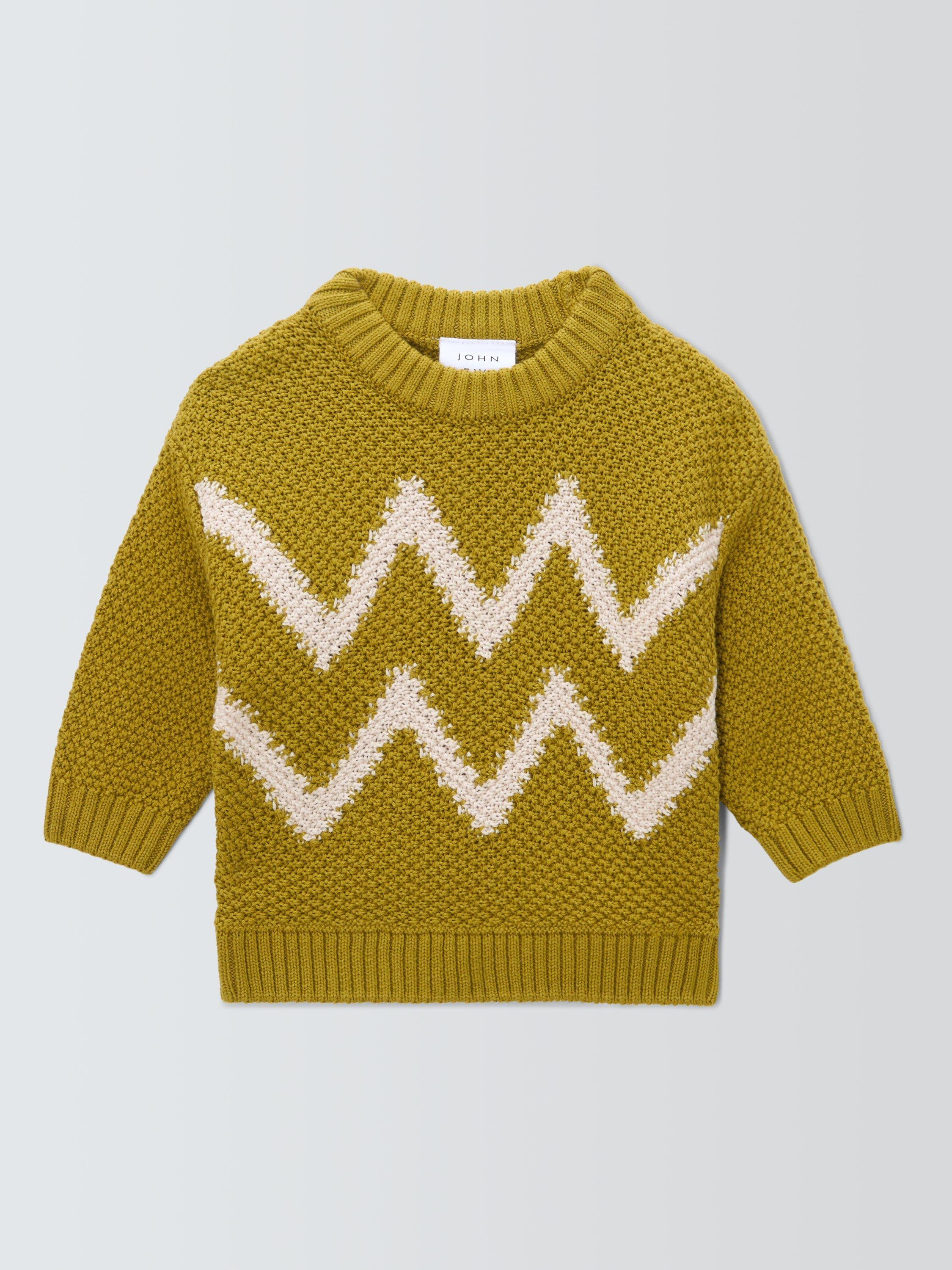 Product image 1 of 3, which shows John Lewis Baby Cotton Blend Zig-Zag Jumper, Orange, 3-6 months