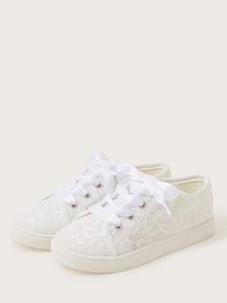 Monsoon Kids' Princess Lace Trainers, Ivory - view 2, Ivory