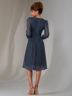Jolie Moi Long Sleeve Lace Print Midi Dress, Navy - view 2, Navy