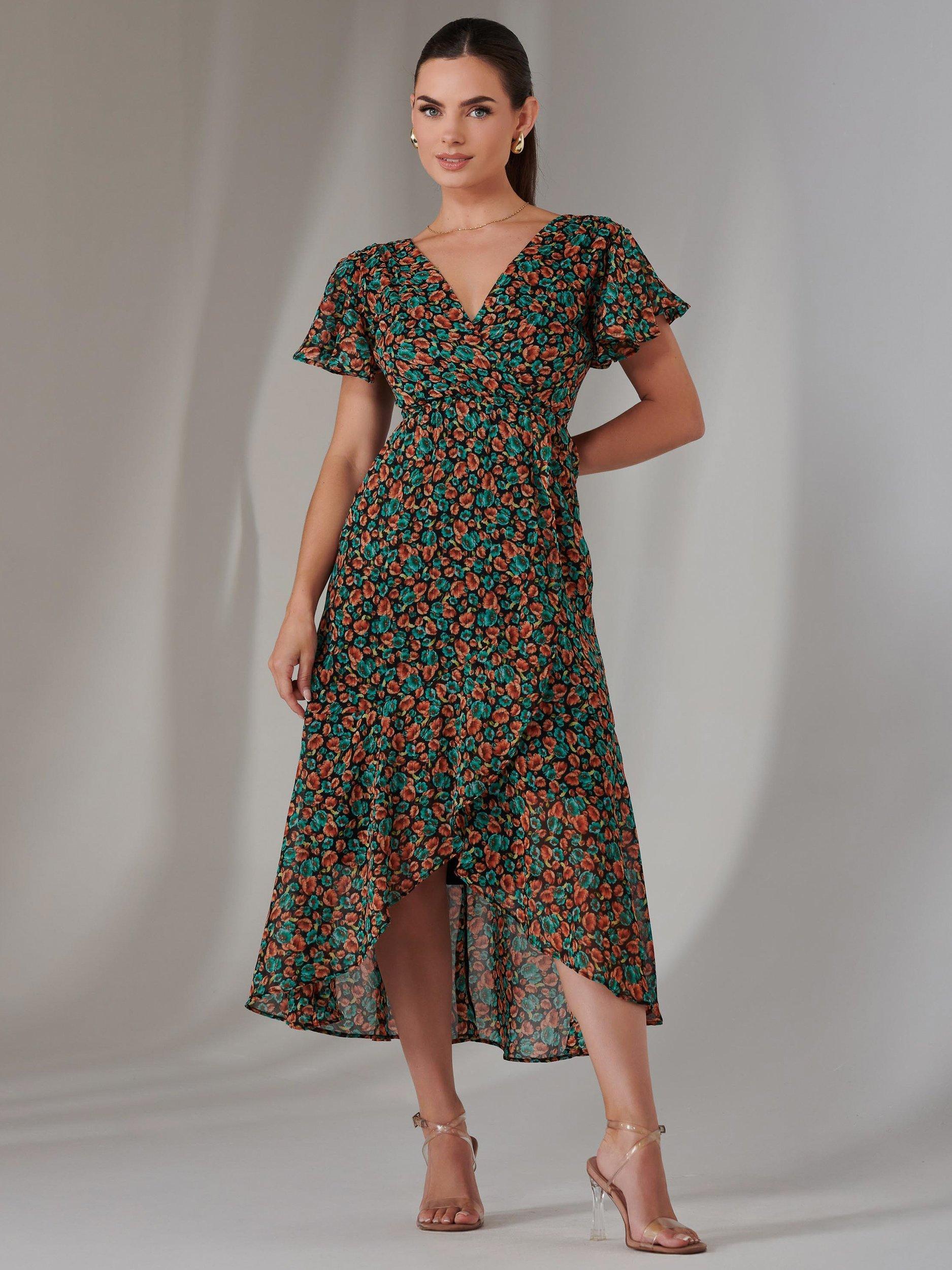 Jolie Moi Petite Floral Midaxi Dress, Black/Multi