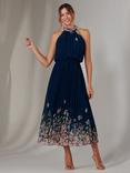 Jolie Moi Pleated Halterneck Maxi Dress, Navy
