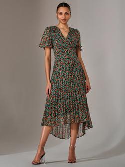 Jolie Moi Floral Pleated Midaxi Dress, Black/Multi, Black/Multi